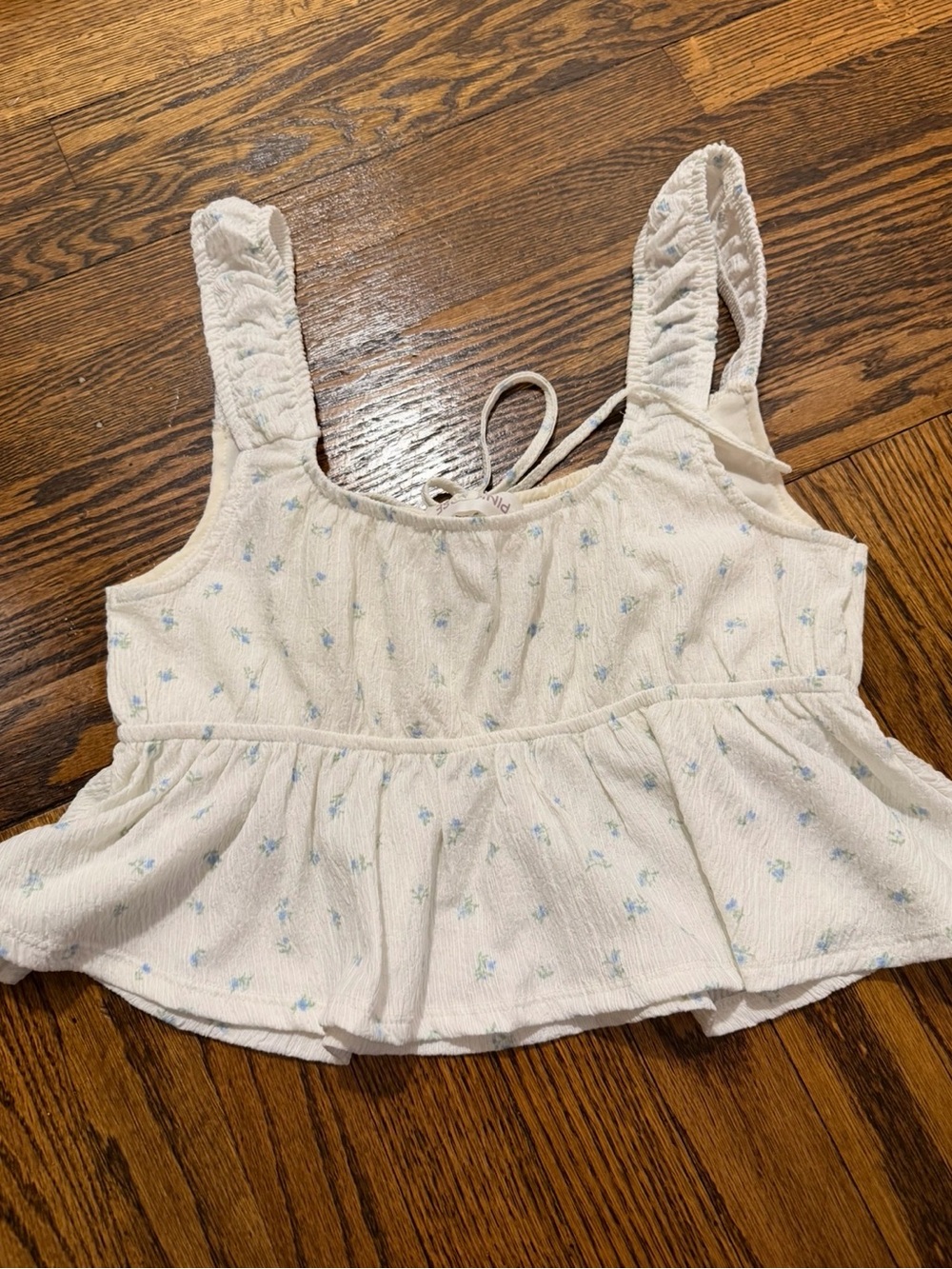 Pink Rose Cream Tank Top with Light Blue Floral Accent - Picture 3 of 3